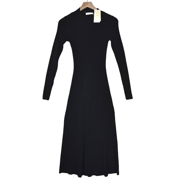 Mango Black Ribbed Dress S Minimalist Modern Core Basic Sleek Soft Glam Outfit - Picture 1 of 8